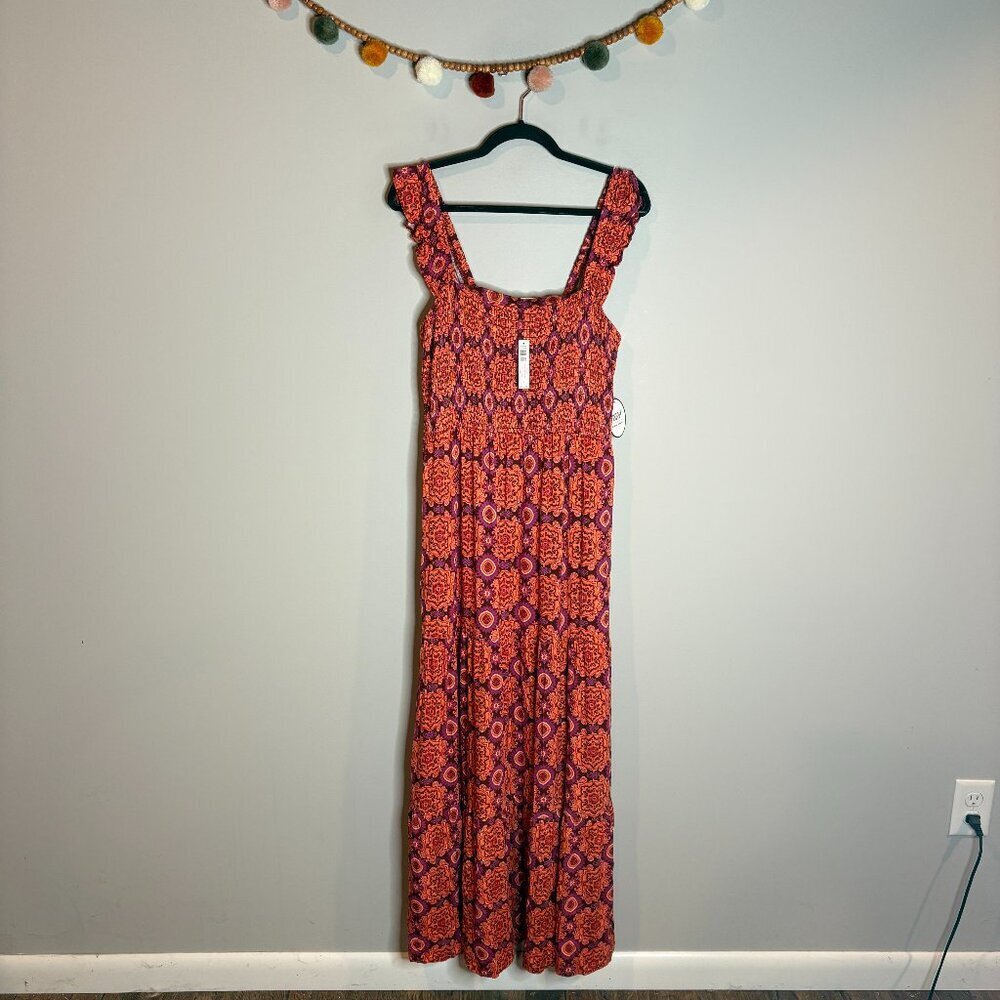 NWT Soma colorful patterned smocked ruffle maxi dress